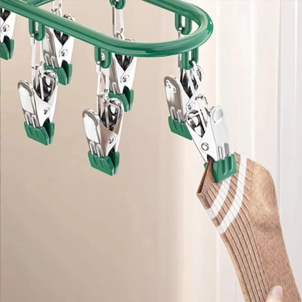 20 Clip Capacity Clothes Drying Rack Unmarked Design Stainless Steel Clothes Hanger Sock Rack Underwear Clips