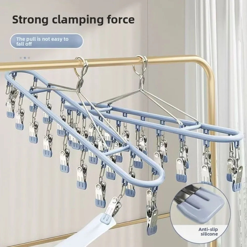 20 Clip Capacity Clothes Drying Rack Unmarked Design Stainless Steel Clothes Hanger Sock Rack Underwear Clips