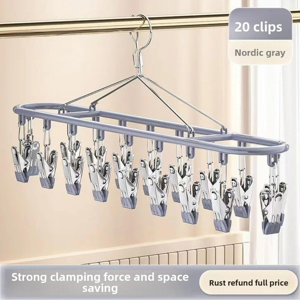 20 Clip Capacity Clothes Drying Rack Unmarked Design Stainless Steel Clothes Hanger Sock Rack Underwear Clips