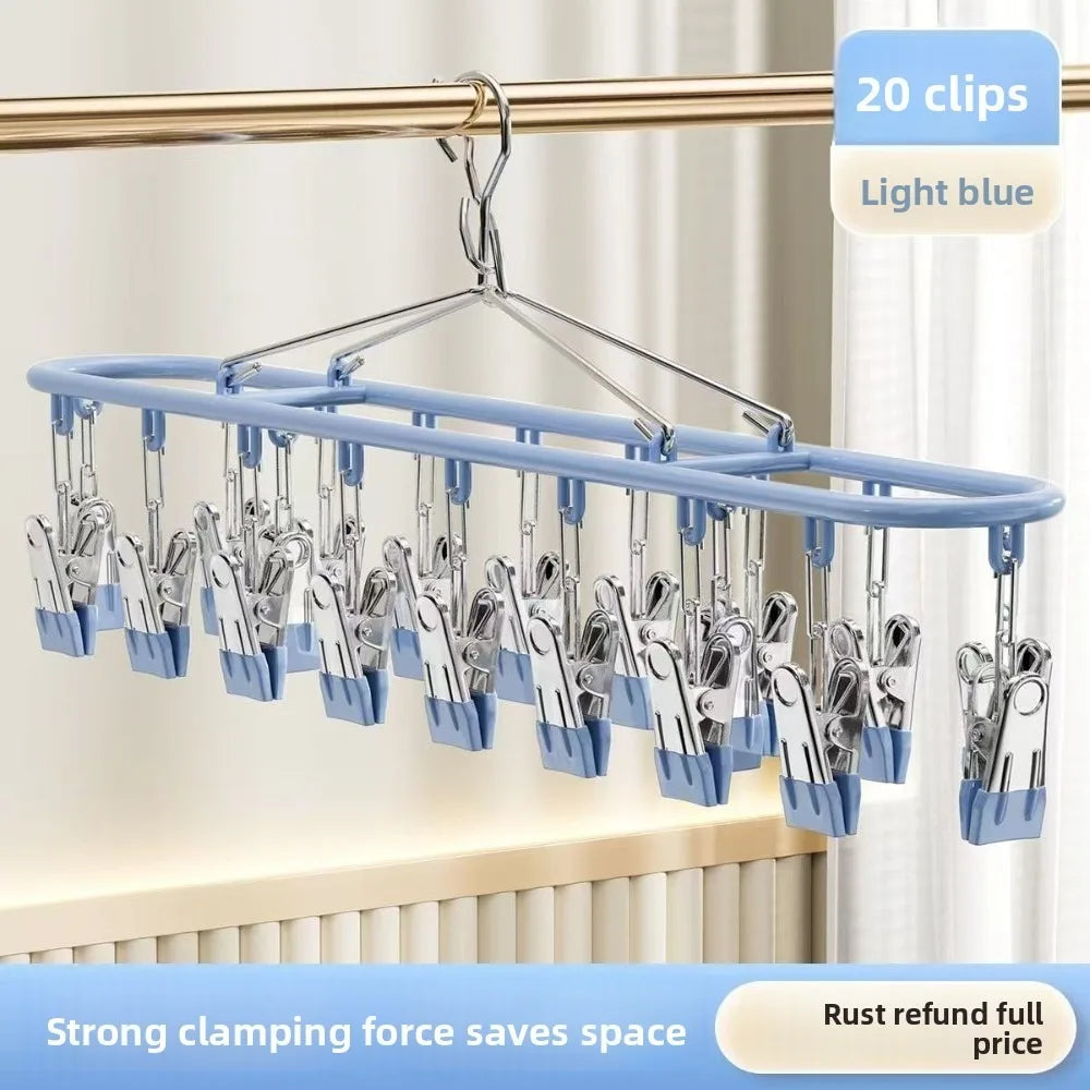20 Clip Capacity Clothes Drying Rack Unmarked Design Stainless Steel Clothes Hanger Sock Rack Underwear Clips