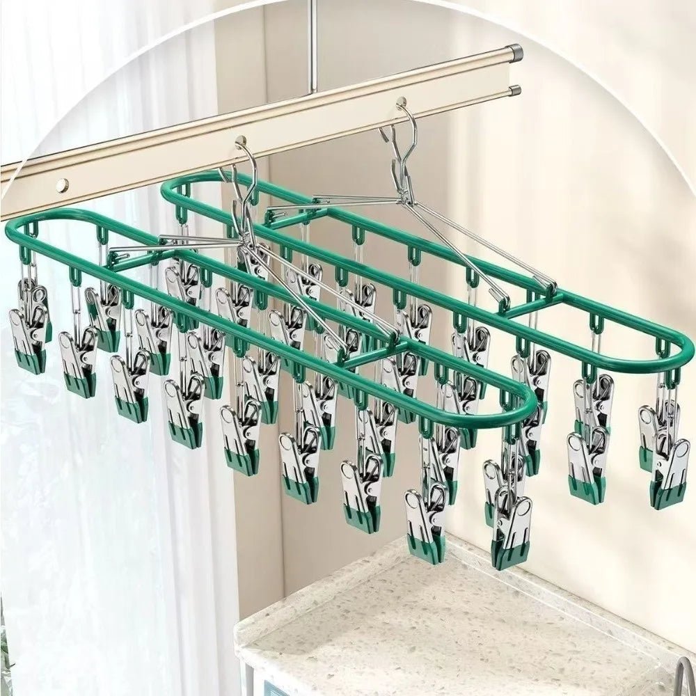 20 Clip Capacity Clothes Drying Rack Unmarked Design Stainless Steel Clothes Hanger Sock Rack Underwear Clips
