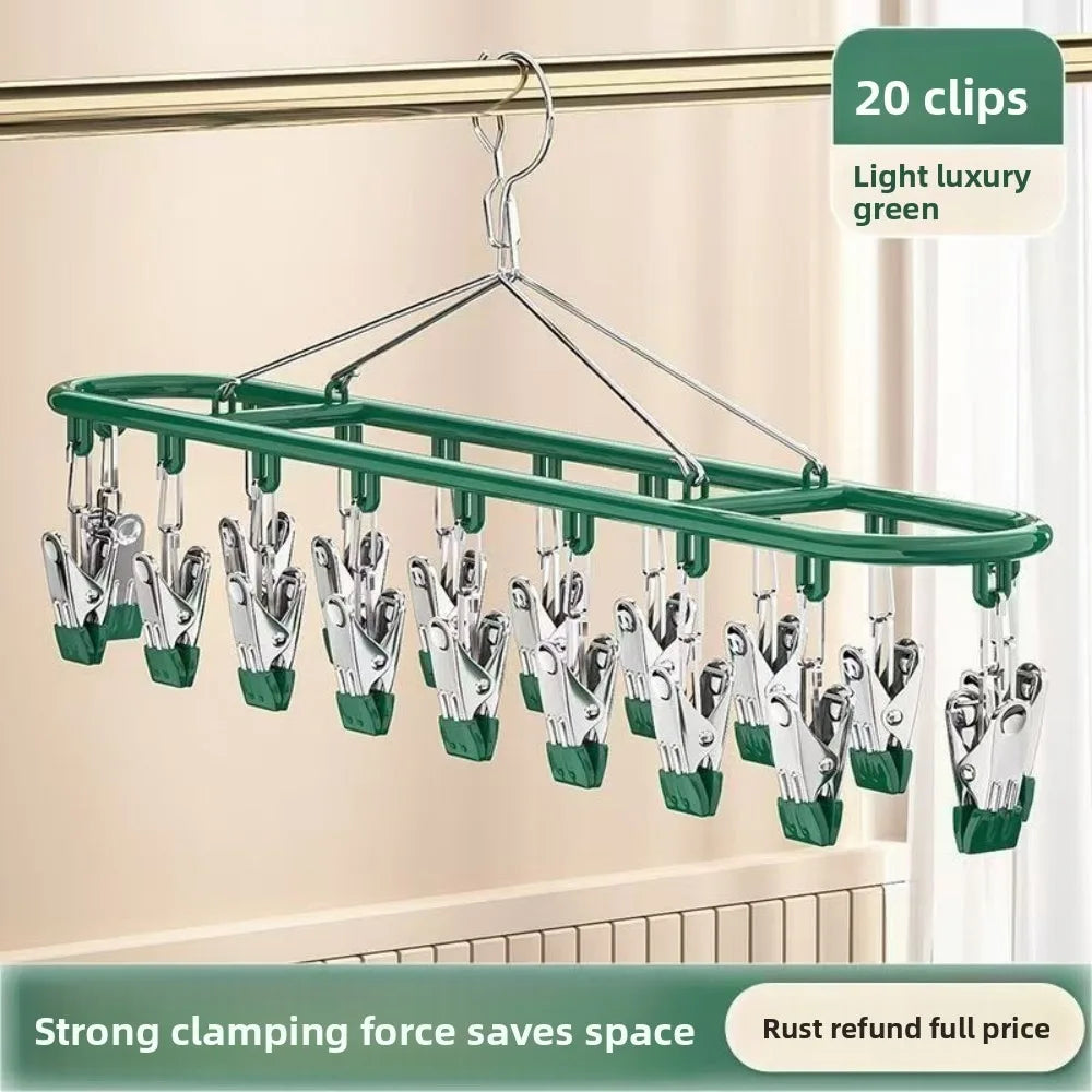 20 Clip Capacity Clothes Drying Rack Unmarked Design Stainless Steel Clothes Hanger Sock Rack Underwear Clips