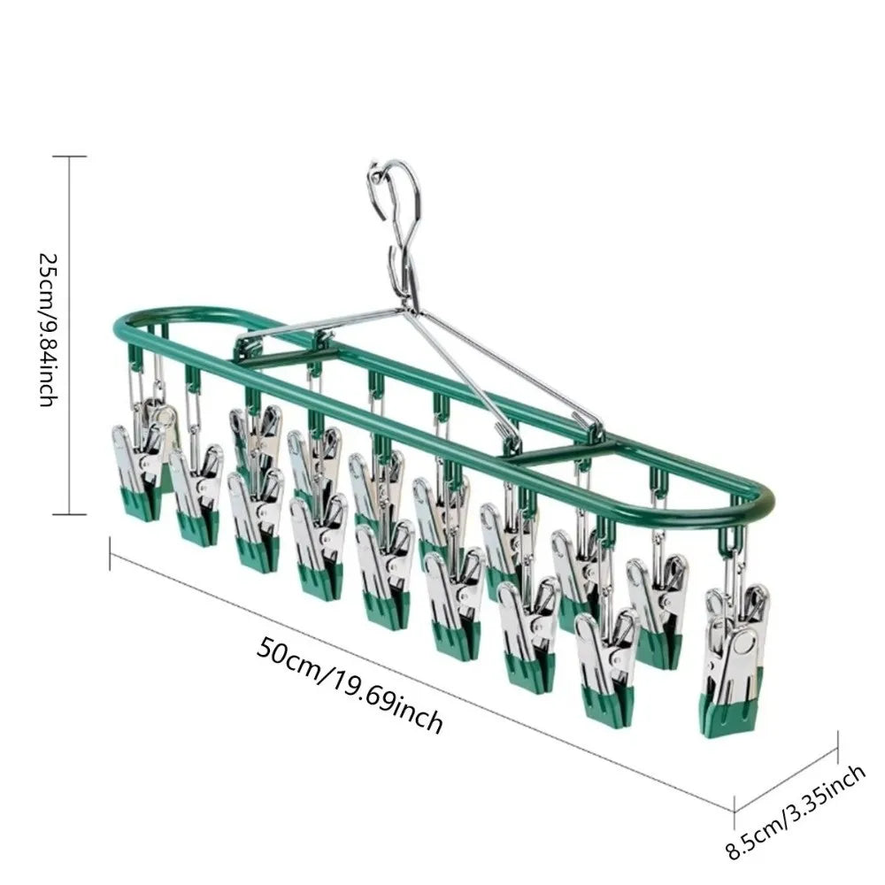 20 Clip Capacity Clothes Drying Rack Unmarked Design Stainless Steel Clothes Hanger Sock Rack Underwear Clips