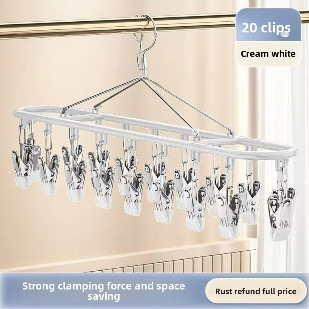 20 Clip Capacity Clothes Drying Rack Unmarked Design Stainless Steel Clothes Hanger Sock Rack Underwear Clips