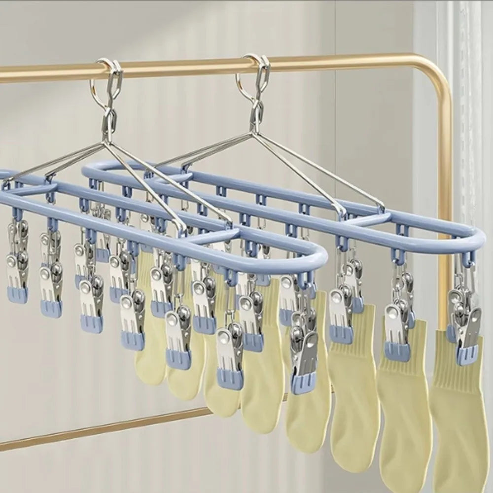20 Clip Capacity Clothes Drying Rack Unmarked Design Stainless Steel Clothes Hanger Sock Rack Underwear Clips