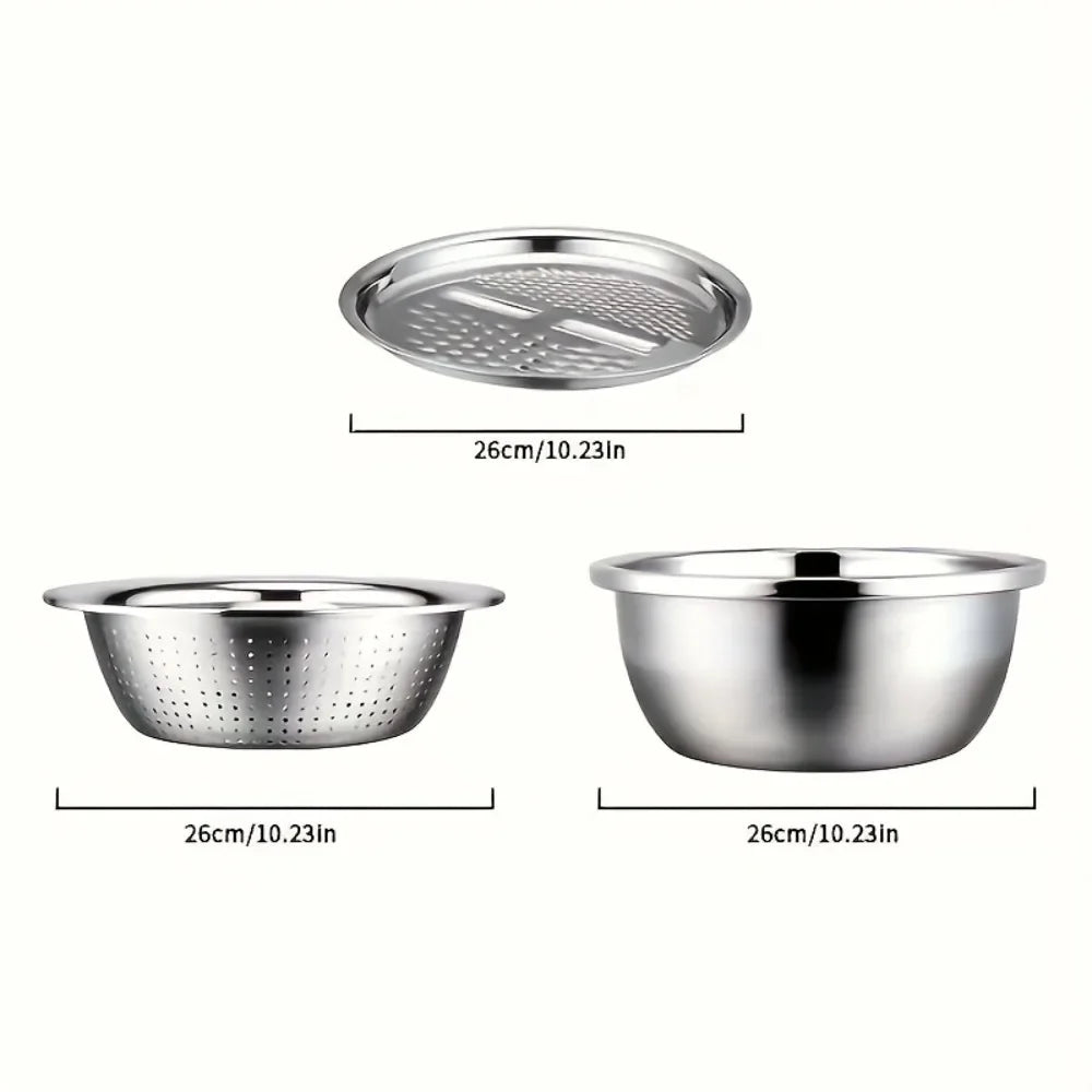 3PCS/1Set Vegetable Slicer, Stainless Steel Slicer, Potato Slicer, Vegetable Washing Basin, Drain Basket, Multifunctional
