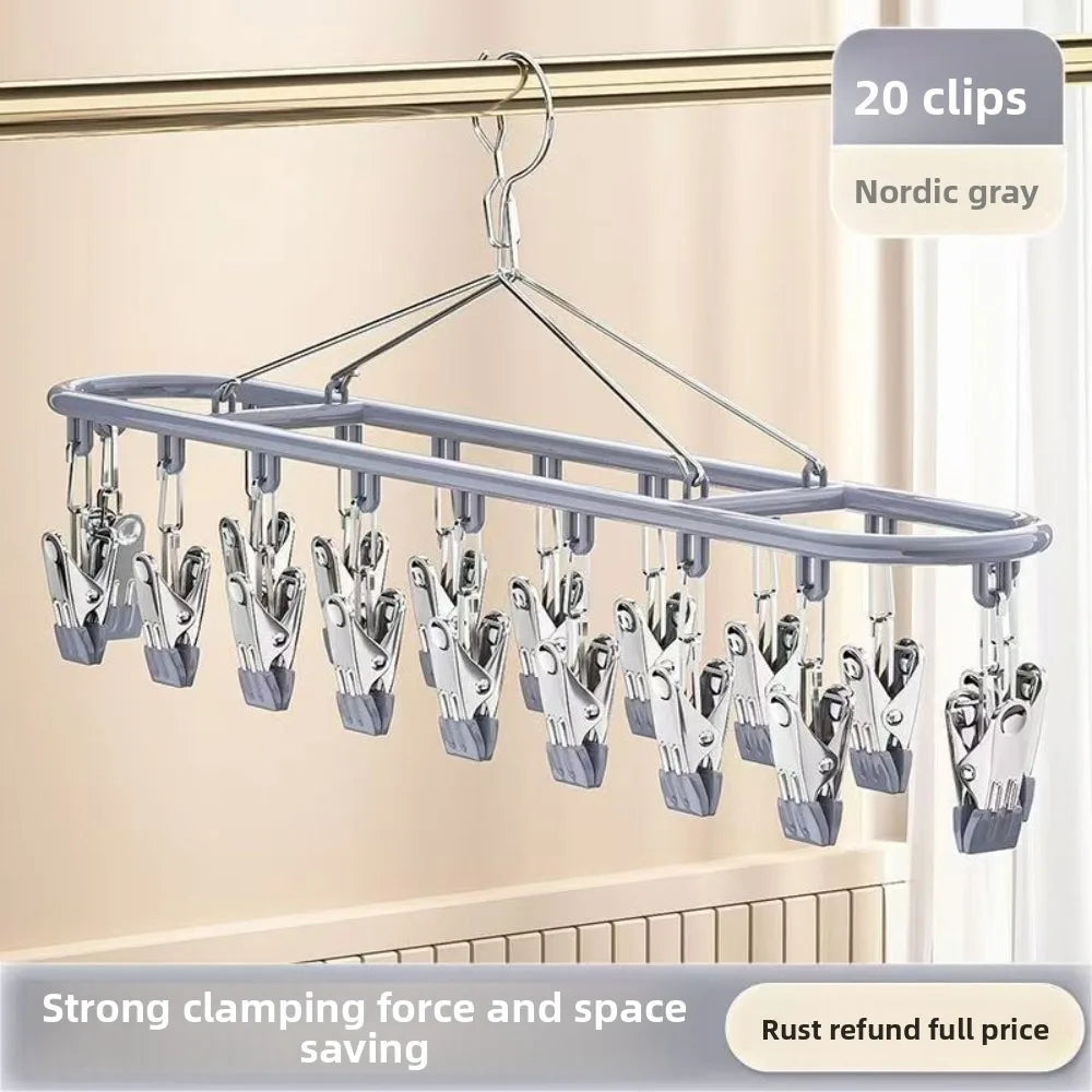 20 Clip Capacity Clothes Drying Rack Unmarked Design Stainless Steel Clothes Hanger Sock Rack Underwear Clips