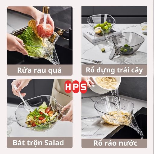 Rổ nhựa rửa rau củ có phễu thoát nước thông minh - Hình ảnh 4