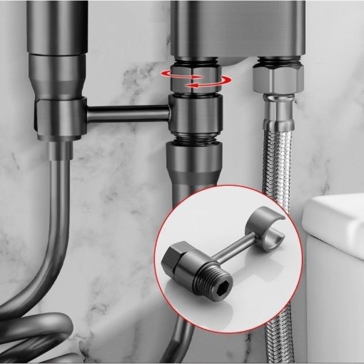 Bộ Vòi Xịt Nhà Vệ Sinh Tăng Áp ZIHA Chia 2 Đường Nước Chất Liệu INOX và Đồng - Hình ảnh 3