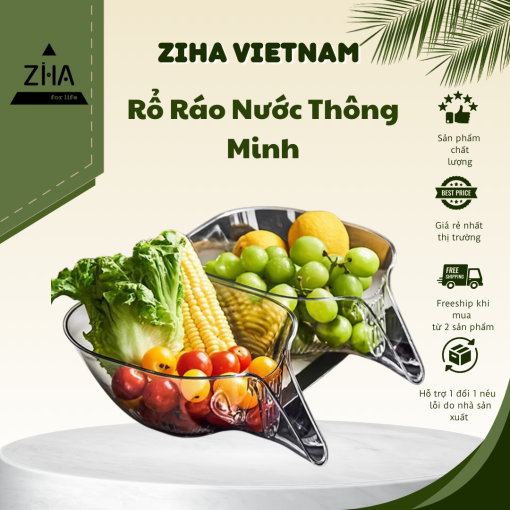 Rổ nhựa rửa rau củ có phễu thoát nước thông minh