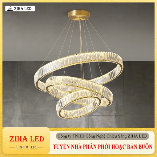 Đèn thả pha lê ZIHA 3 vòng 40/60/80 bản 7,6cm - Dây treo có thể điều chỉnh