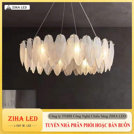 Đèn Thả Pha Lê Lông Vũ ZIHA - Đèn Trang Trí Cao Cấp Kích Thước 80cm