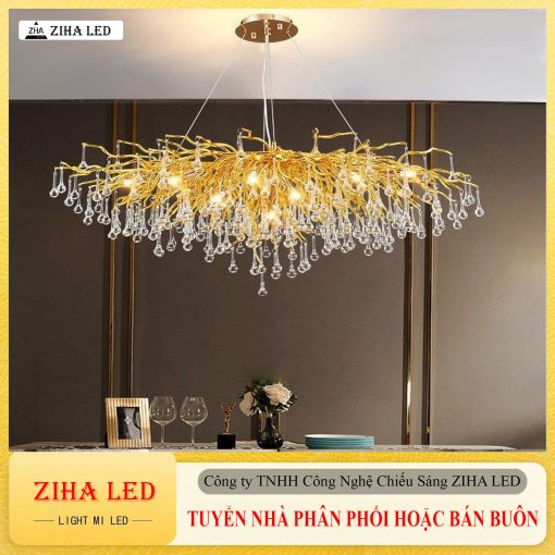 Đèn thả pha lê, Đèn thả trần hiện đại Ziha, Kích thước D100cm, Đèn thả pha lê độc đáo