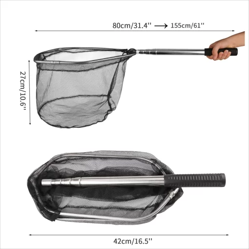 Fishing Landing Net Aluminum Alloy Durable Telescoping Extend to 190cm/130cm/55cm Folding Mesh Safe Fish Catching Releasing - Image 16
