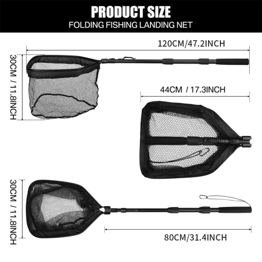 Fishing Landing Net Aluminum Alloy Durable Telescoping Extend to 190cm/130cm/55cm Folding Mesh Safe Fish Catching Releasing - Image 31