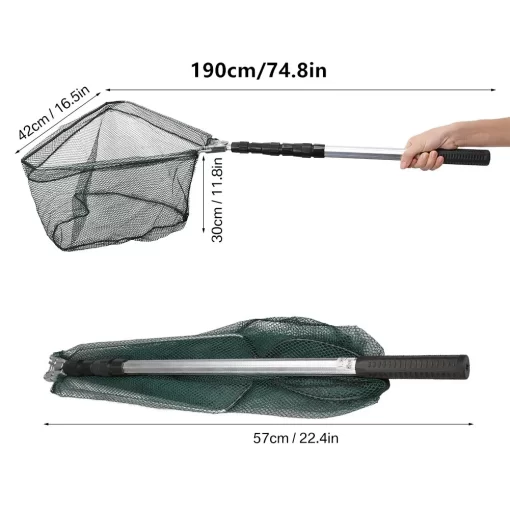 Fishing Landing Net Aluminum Alloy Durable Telescoping Extend to 190cm/130cm/55cm Folding Mesh Safe Fish Catching Releasing - Image 15