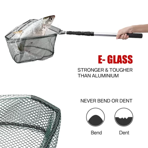 Fishing Landing Net Aluminum Alloy Durable Telescoping Extend to 190cm/130cm/55cm Folding Mesh Safe Fish Catching Releasing - Image 24