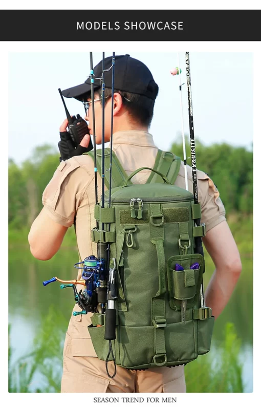 Tactical Fishing Backpack Tackle Bag with Rod Holders Fish Equipment Storage Molle Camping Hiking Outdoor Multifunctional Bag - Image 28
