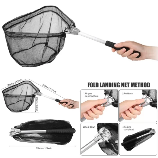 Fishing Landing Net Aluminum Alloy Durable Telescoping Extend to 190cm/130cm/55cm Folding Mesh Safe Fish Catching Releasing - Image 2