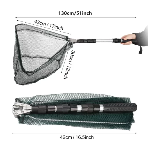 Fishing Landing Net Aluminum Alloy Durable Telescoping Extend to 190cm/130cm/55cm Folding Mesh Safe Fish Catching Releasing - Image 10