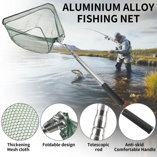 Fishing Landing Net Aluminum Alloy Durable Telescoping Extend to 190cm/130cm/55cm Folding Mesh Safe Fish Catching Releasing - Image 39