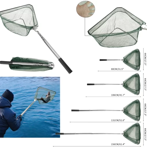 Fishing Landing Net Aluminum Alloy Durable Telescoping Extend to 190cm/130cm/55cm Folding Mesh Safe Fish Catching Releasing - Image 38