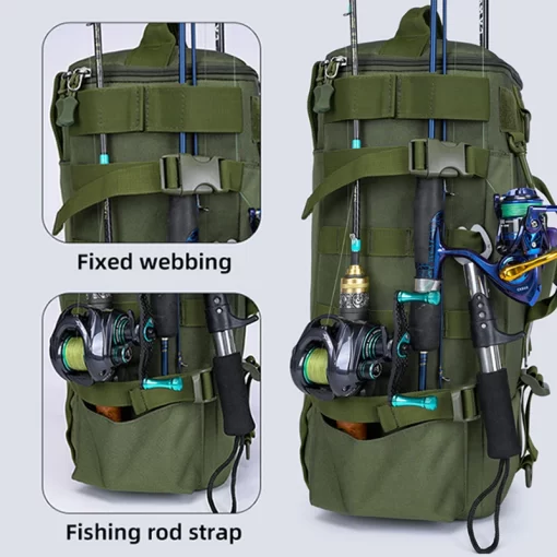 Tactical Fishing Backpack Tackle Bag with Rod Holders Fish Equipment Storage Molle Camping Hiking Outdoor Multifunctional Bag - Image 3