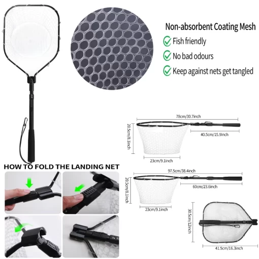 Fishing Landing Net Aluminum Alloy Durable Telescoping Extend to 190cm/130cm/55cm Folding Mesh Safe Fish Catching Releasing - Image 32