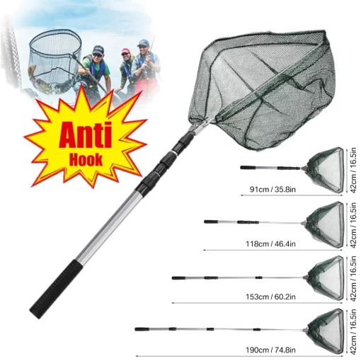 Fishing Landing Net Aluminum Alloy Durable Telescoping Extend to 190cm/130cm/55cm Folding Mesh Safe Fish Catching Releasing - Image 5