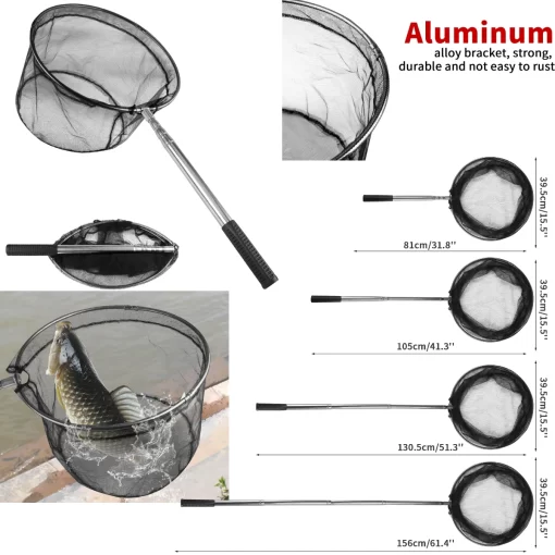 Fishing Landing Net Aluminum Alloy Durable Telescoping Extend to 190cm/130cm/55cm Folding Mesh Safe Fish Catching Releasing - Image 35
