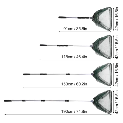 Fishing Landing Net Aluminum Alloy Durable Telescoping Extend to 190cm/130cm/55cm Folding Mesh Safe Fish Catching Releasing - Image 23