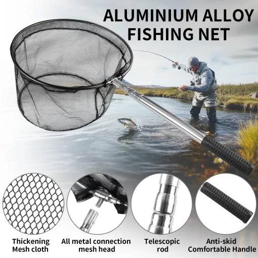 Fishing Landing Net Aluminum Alloy Durable Telescoping Extend to 190cm/130cm/55cm Folding Mesh Safe Fish Catching Releasing - Image 36