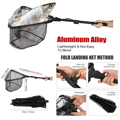Fishing Landing Net Aluminum Alloy Durable Telescoping Extend to 190cm/130cm/55cm Folding Mesh Safe Fish Catching Releasing - Image 29