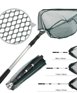 Fishing Landing Net Aluminum Alloy Durable Telescoping Extend to 190cm/130cm/55cm Folding Mesh Safe Fish Catching Releasing