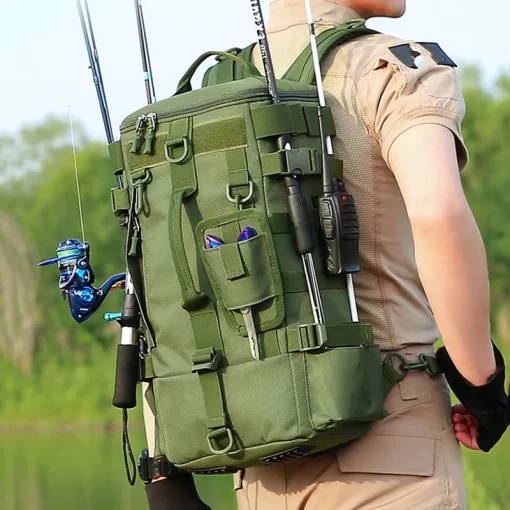 Tactical Fishing Backpack Tackle Bag with Rod Holders Fish Equipment Storage Molle Camping Hiking Outdoor Multifunctional Bag - Image 2