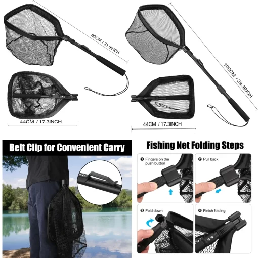 Fishing Landing Net Aluminum Alloy Durable Telescoping Extend to 190cm/130cm/55cm Folding Mesh Safe Fish Catching Releasing - Image 30