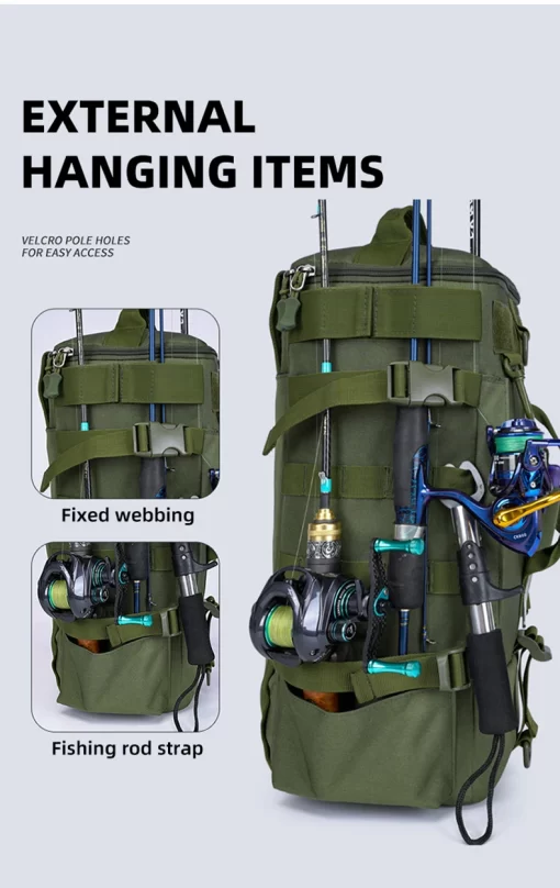 Tactical Fishing Backpack Tackle Bag with Rod Holders Fish Equipment Storage Molle Camping Hiking Outdoor Multifunctional Bag - Image 15
