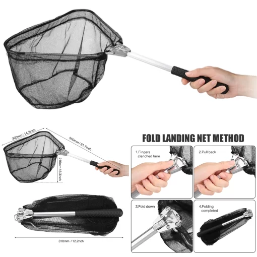 Fishing Landing Net Aluminum Alloy Durable Telescoping Extend to 190cm/130cm/55cm Folding Mesh Safe Fish Catching Releasing - Image 28