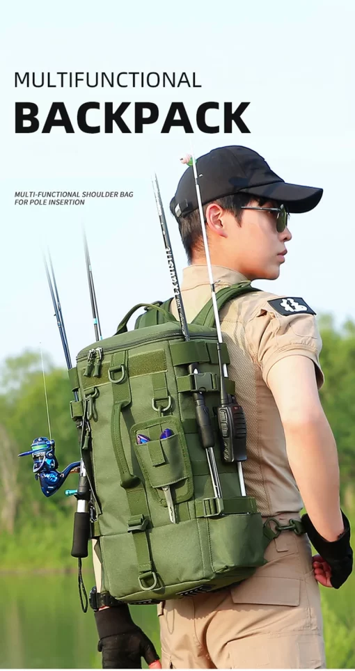 Tactical Fishing Backpack Tackle Bag with Rod Holders Fish Equipment Storage Molle Camping Hiking Outdoor Multifunctional Bag - Image 13